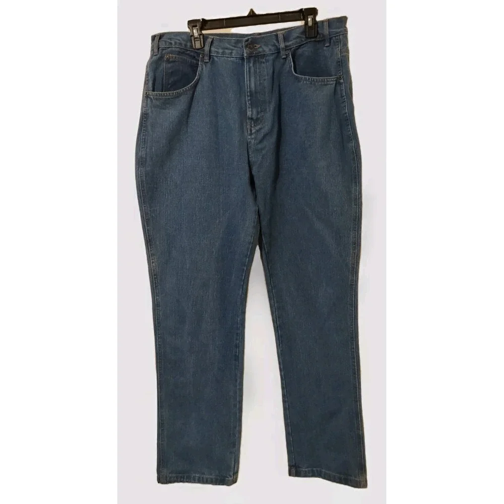 Mission Ridge Jeans Men's 38x32 Rugged Denim Workwear Blue Straight Leg 5 Pocket